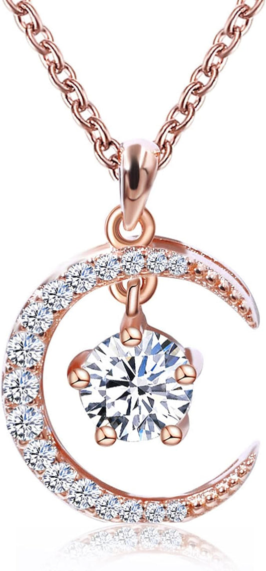 ONE :💎Pendant Necklace 💎MOISSANITE DIAMOND Color: SILVER Style: Star and Moon 0.5ct