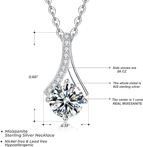 ONE :💎Pendant Necklace 💎MOISSANITE DIAMOND - 925 STERLING SILVER and Solid D Color VVS1 Clarity adjustable Chain