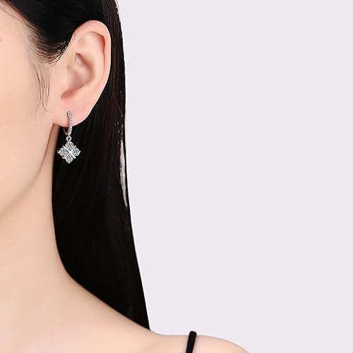 ONE PAIR: 925 Sterling Silver MOISSANITE DROP HOOP Earrings HIGH QUALITY MOISSANITE DIAMOND Brilliant ROUND CUT