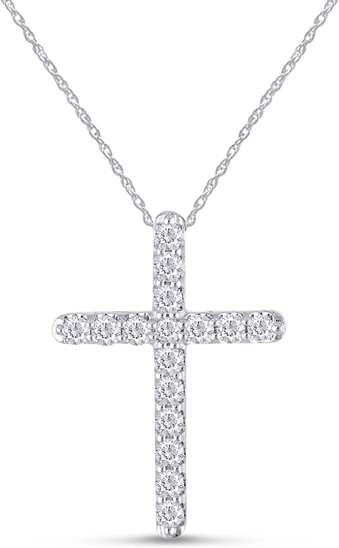 ONE :💎Pendant Cross Necklace💎MOISSANITE DIAMOND 14k WHITE GOLD PLATED OVER 925 STERLNG SILVER