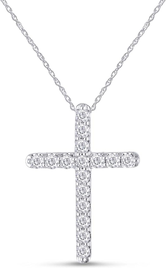 ONE :💎Pendant Cross Necklace💎MOISSANITE DIAMOND 14k WHITE GOLD PLATED OVER 925 STERLNG SILVER