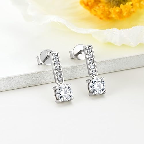 ONE PAIR: 925 Sterling Silver DROP MOISSANITE Earrings  Brilliant ROUND CUT Color: Total 1CT - White Gold Short HIGH QUALITY MOISSANITE DIAMOND 18 K White Gold Plated