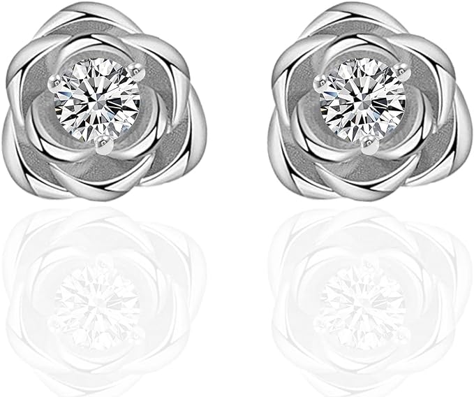 ONE PAIR: 0.6 carat/Rose flower Diamond Studs Earrings,925 Sterling Silver HIGH QUALITY MOISSANITE DIAMONDS D Color VVS1 0.6 Carat