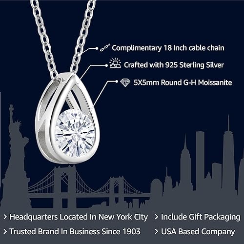 ONE : 💎Pendant Necklace 💎 MOISSANITE DIAMOND Teardrop Pendant Necklace For Women (0.50 Ct, Round 5MM, with 18 Inch Silver Chain)