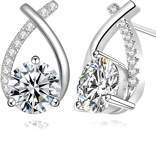 ONE PAIR: MOISSANITE Diamond Earrings,2-2.4 CT  D Color VVS1 Clarity Round Cut Lab Created Diamond Earrings Sterling Silver 18K White Gold Plated Earrings Minimalist Mermaid Tail Earrings Size: 6.5MM-2ct.tw(1ct*2)