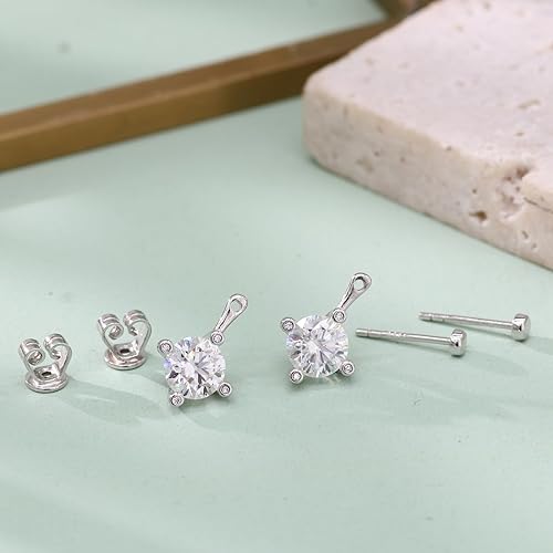 ONE PAIR: Drop & Dangle Stud Earrings, 18K White Gold PLATED 925 Sterling Silver HIGH QUALITY MOISSANITE Diamonds Total 2.0ct one pair GRA Certificate