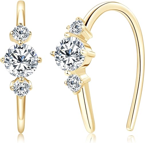 ONE PAIR: 925 Sterling Silver MOISSANITE Earrings HIGH QUALITY MOISSANITE DIAMOND Brilliant ROUND CUT Color: 4MM-Open Hoops-Yellow