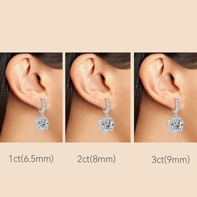 ONE PAIR:18K White Gold Plated in 925 Sterling Silver Huggie Hoop Earrings Dangle Drop Earrings HIGH QUALITY MOISSANITE DIAMOND Brilliant ROUND Cut 6ct (9mm/3ct*2)
