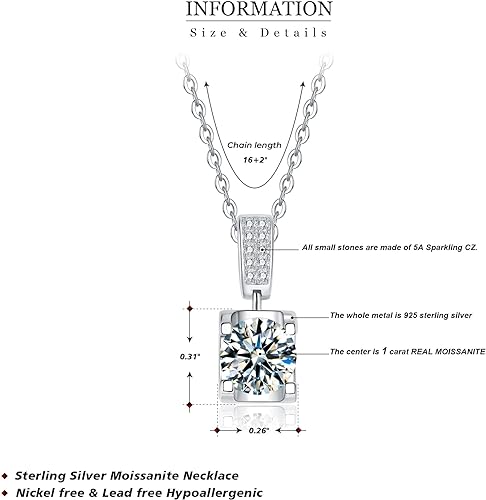 ONE :💎Pendant Necklace 💎MOISSANITE DIAMOND - 925 STERLING SILVER and Solid D Color VVS1 Clarity adjustable Chain