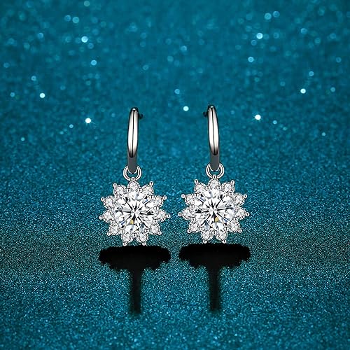 ONE PAIR: 925 Sterling Silver MOISSANITE DROP DANGLE Earrings HIGH QUALITY MOISSANITE DIAMOND Brilliant ROUND CUT