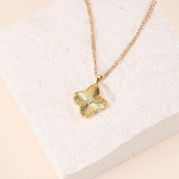 ONE :💎Pendant MOISSANITE Necklace 💎, Clover YELLOW GOLD PLATED OVER 925 STERLNG SILVER