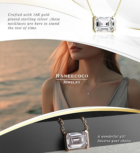 ONE : 💎Pendant Necklace 💎 2.0ct Emerald Cut Solitaire Simulated Diamond CZ 18K White Gold Plated OVER 925 Sterling Silver Necklace for Women