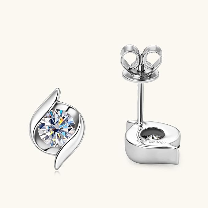 ONE PAIR: Gorgeous The angel wings stud earrings MOISSANITE DIAMONDS D Color VVS1 Clarity Brilliant (2pcs)/5mm MOISSANITE diamonds, 1.0cttw per pair 18K White Gold