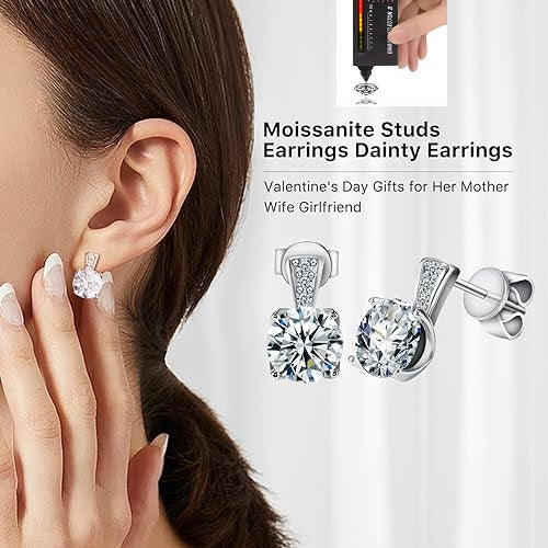 ONE PAIR: Drop & Dangle Stud Earrings, 18K White Gold PLATED 925 Sterling Silver HIGH QUALITY MOISSANITE Diamonds Total 2.0ct one pair GRA Certificate