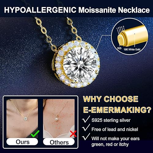 ONE :💎Pendant Necklace 💎MOISSANITE DIAMOND Color: SILVER 18K YELLOW GOLD PLATED-S925-0.5CT