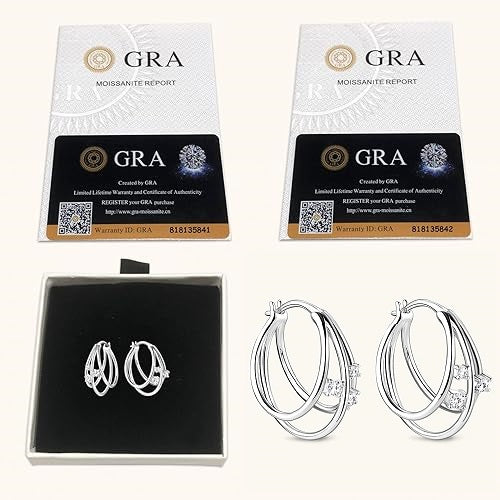 ONE PAIR: MOISSANITE Diamond Earrings, Triple Huggie Illusion Hoop Earrings for Women D Color Lab Create Diamond Hoop Earring 18K Gold Plated 925 Sterling Silver with GRA Certificate Birthday Jewelry Gifts