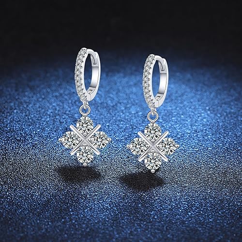 ONE PAIR: 925 Sterling Silver MOISSANITE DROP HOOP Earrings HIGH QUALITY MOISSANITE DIAMOND Brilliant ROUND CUT