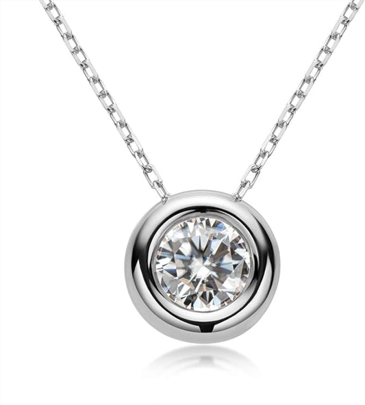 ONE : 💎Pendant Necklace 💎 MOISSANITE DIAMOND Style: Round Solitaire(18K White Gold) OVER 925 Sterling Silver Necklace) D Color VVS1 Clarity