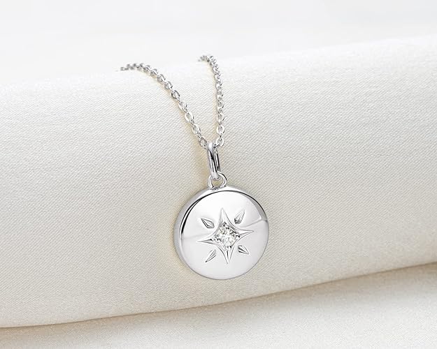 ONE :💎Pendant Necklace💎 Color: Disc Star MOISSANITE DIAMOND WHITE 18k GOLD PLATED OVER 925 STERLNG SILVER