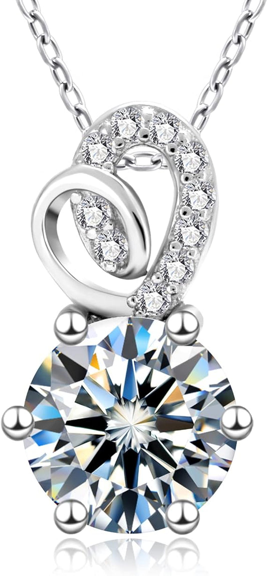 ONE :💎Pendant Necklace 💎MOISSANITE DIAMOND Color: SILVER Style: Color: 1.0 Carats-White Gold