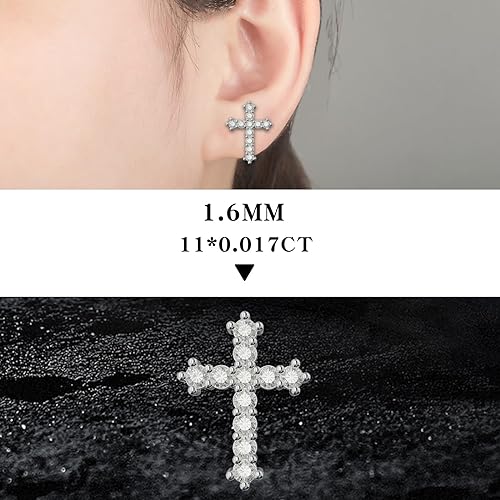 ONE PAIR: Gorgeous The Cross STUD EARRINGS MOISSANITE DIAMONDS D Color VVS1 Clarity Brilliant Earrings 925 Sterling Silver 18K WHITE Gold Plated 1.6mm