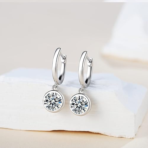 ONE PAIR: 925 Sterling Silver MOISSANITE DANGLE DROP Earrings HIGH QUALITY MOISSANITE DIAMOND Brilliant ROUND CUT