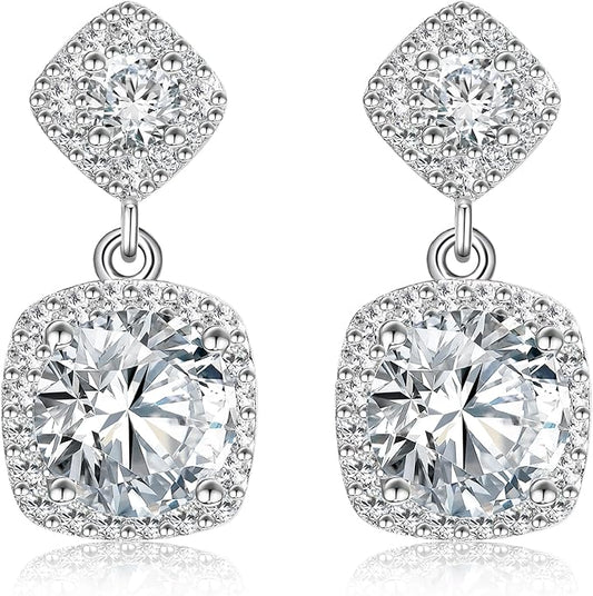 ONE PAIR: 925 Sterling Silver HOOP STUD DROP MOISSANITE Earrings  Brilliant ROUND CUT HIGH QUALITY MOISSANITE DIAMOND 18 K White Gold Plated