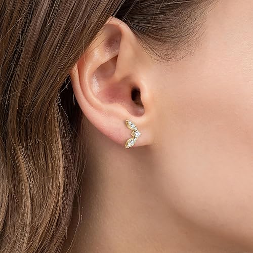 ONE PAIR: Gorgeous Leaf Shaped Gold Stud Earrings MOISSANITE DIAMONDS D Color VVS1 Clarity Brilliant Stud earrings height: 0.48 inch (12.2mm), width:0.26 inch (6.8mm).