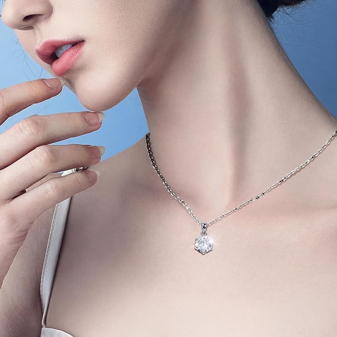 ONE : 💎Pendant Necklace 💎 MOISSANITE DIAMOND Style: Solitaire(18K WHITE Gold) OVER 925 Sterling Silver Necklace) D Color VVS1 Clarity 6 PRONG 2CT