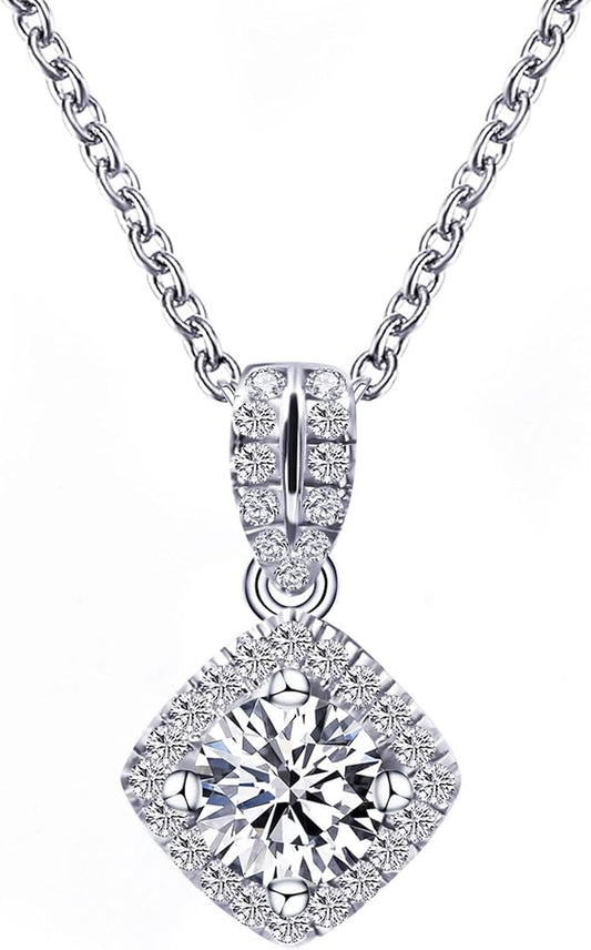 ONE :💎Pendant Necklace 💎MOISSANITE DIAMOND Color: SILVER Style: Square Halo 0.5ct