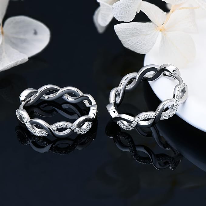 ONE PAIR: Gorgeous HOOP EARRINGS HIGH QUALITY MOISSANITE Diamonds 18K White Gold PLATED 925 Sterling Silver Total GRA Certificate