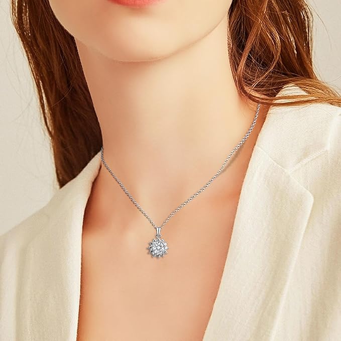 ONE : 💎Pendant Necklace 💎 MOISSANITE DIAMOND Snow Queen (18K WHITE Gold) OVER 925 Sterling Silver Necklace) D Color VVS1 Clarity 1CT