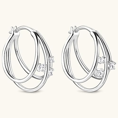 ONE PAIR: MOISSANITE Diamond Earrings, Triple Huggie Illusion Hoop Earrings for Women D Color Lab Create Diamond Hoop Earring 18K Gold Plated 925 Sterling Silver with GRA Certificate Birthday Jewelry Gifts