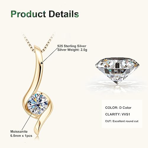 ONE : 💎Pendant Necklace 💎 MOISSANITE DIAMOND Infinity Chain (18K Gold) OVER 925 Sterling Silver Necklace) D Color VVS1 Clarity 6.5mm  17.7