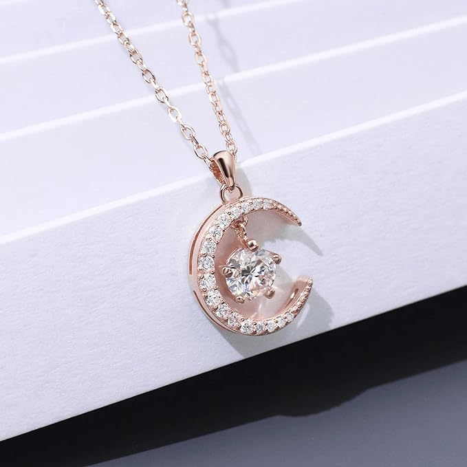 ONE :💎Pendant Necklace 💎MOISSANITE DIAMOND Color: SILVER Style: Star and Moon 0.5ct