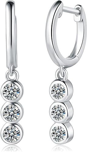 ONE PAIR: 925 Sterling Silver MOISSANITE DROP Earrings HIGH QUALITY MOISSANITE DIAMOND Brilliant ROUND CUT