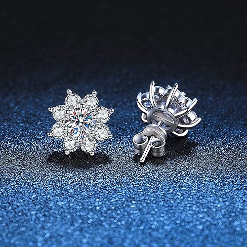 ONE PAIR: 925 Sterling Silver MOISSANITE STUD STAR Earrings HIGH QUALITY MOISSANITE DIAMOND Brilliant ROUND CUT style 5-0.5 carat center