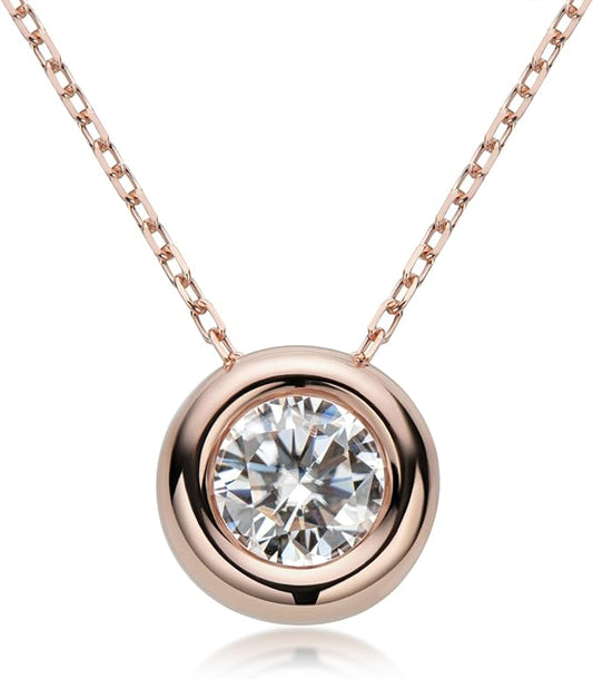 ONE : 💎Pendant Necklace 💎 MOISSANITE DIAMOND Style: Round Solitaire(18K Rose Gold) OVER 925 Sterling Silver Necklace) D Color VVS1 Clarity