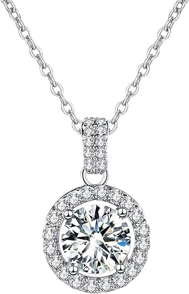 ONE : 💎Pendant Necklace 💎 MOISSANITE DIAMOND Style: Eternally Round Cut  D Color VVS1 Clarity 14K White Gold Plated OVER 925 Sterling Silver Necklace