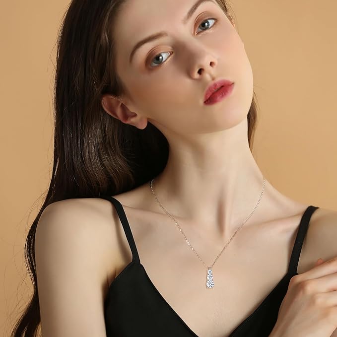 ONE :💎Pendant Necklace 💎 MOISSANITE DIAMOND  1.75CT-3 Stones 925 STERLING SILVER and Solid Gold Plated D Color VVS1 Clarity 15 INCH CHAIN adjustable