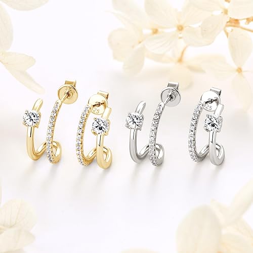 ONE PAIR: 925 Sterling Silver MOISSANITE Earrings HIGH QUALITY MOISSANITE DIAMOND Brilliant ROUND CUT Color: 4MM-Double Hoops-Yellow