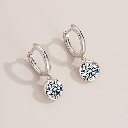 ONE PAIR: 925 Sterling Silver MOISSANITE DANGLE DROP Earrings HIGH QUALITY MOISSANITE DIAMOND Brilliant ROUND CUT