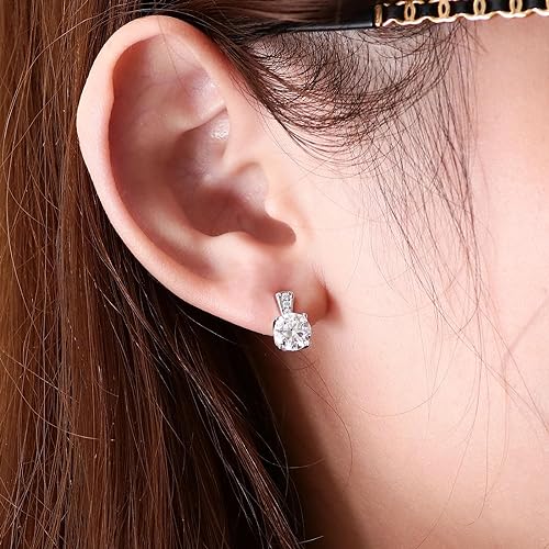 ONE PAIR: Drop & Dangle Stud Earrings, 18K White Gold PLATED 925 Sterling Silver HIGH QUALITY MOISSANITE Diamonds Total 2.0ct one pair GRA Certificate