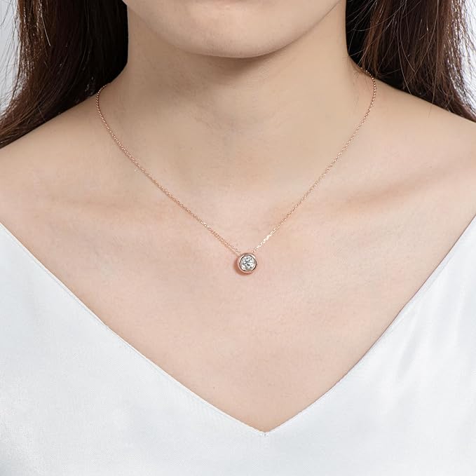 ONE : 💎Pendant Necklace 💎 MOISSANITE DIAMOND Style: Round Solitaire(18K Rose Gold) OVER 925 Sterling Silver Necklace) D Color VVS1 Clarity