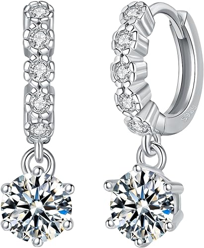 ONE PAIR: 925 Sterling Silver MOISSANITE DANGLE Earrings HIGH QUALITY MOISSANITE DIAMOND Brilliant ROUND CUT