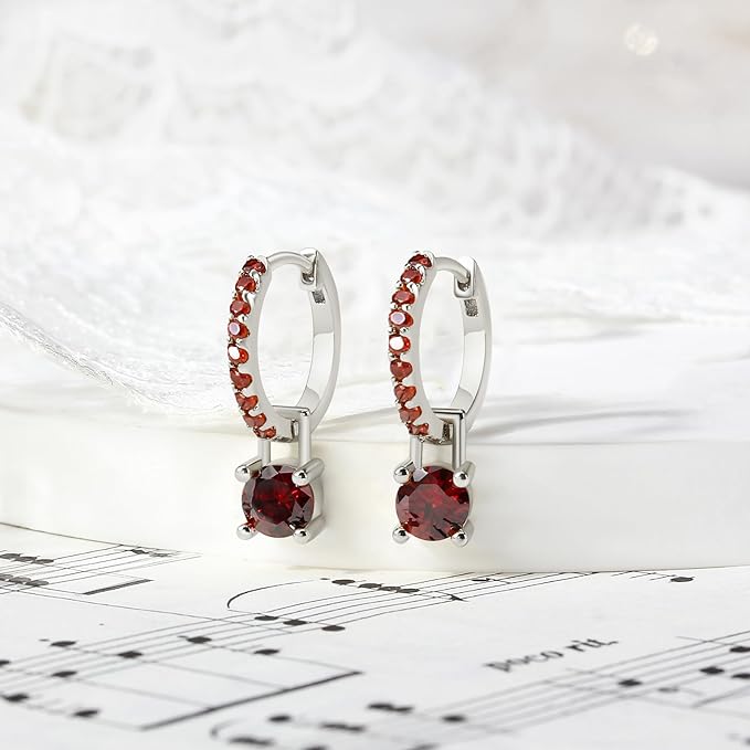 ONE PAIR: Gorgeous HOOP EARRINGS January Month Rhodium Plated Sterling Silver