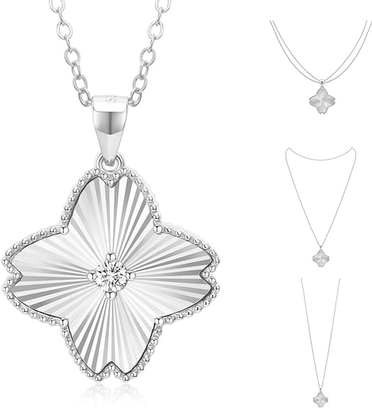 ONE :💎Pendant MOISSANITE Necklace 💎, Clover WHITE GOLD PLATED OVER 925 STERLNG SILVER
