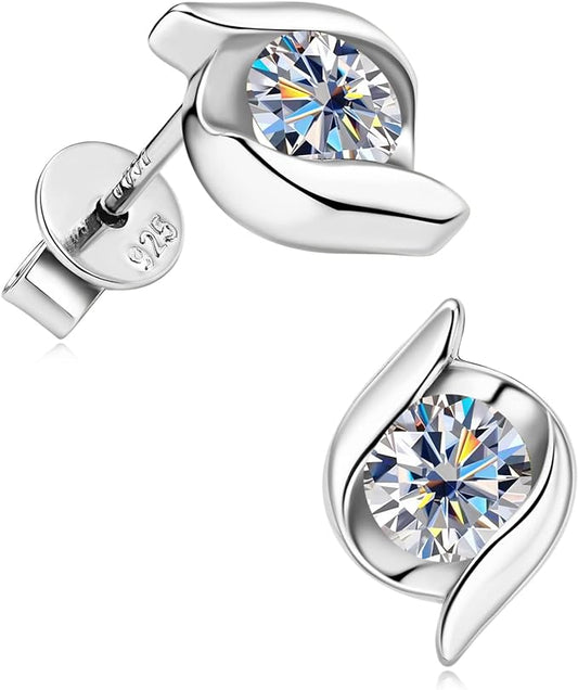 ONE PAIR: Gorgeous The angel wings stud earrings MOISSANITE DIAMONDS D Color VVS1 Clarity Brilliant (2pcs)/5mm MOISSANITE diamonds, 1.0cttw per pair 18K White Gold