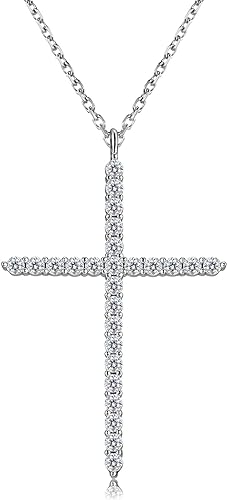 ONE :💎Pendant Cross Necklace💎MOISSANITE DIAMOND 14k WHITE GOLD PLATED OVER 925 STERLNG SILVER