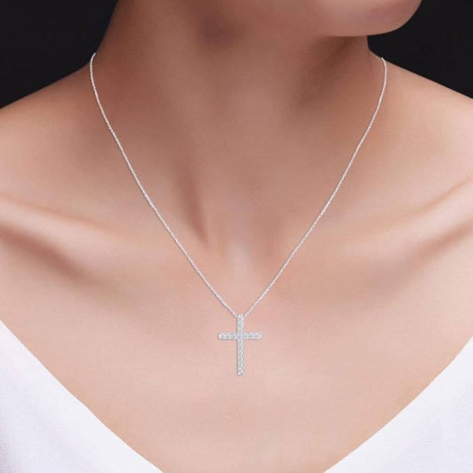 ONE :💎Pendant Cross Necklace💎MOISSANITE DIAMOND 14k WHITE GOLD PLATED OVER 925 STERLNG SILVER